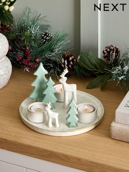 White Stag Plate Christmas Tea Light Candle Holder (N76255) | €18