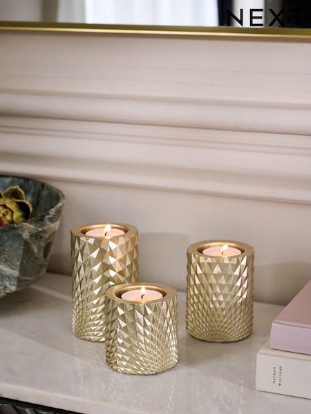 Set of 3 Gold Hex Tiered Tea Light Candle Holders (N76286) | AED102