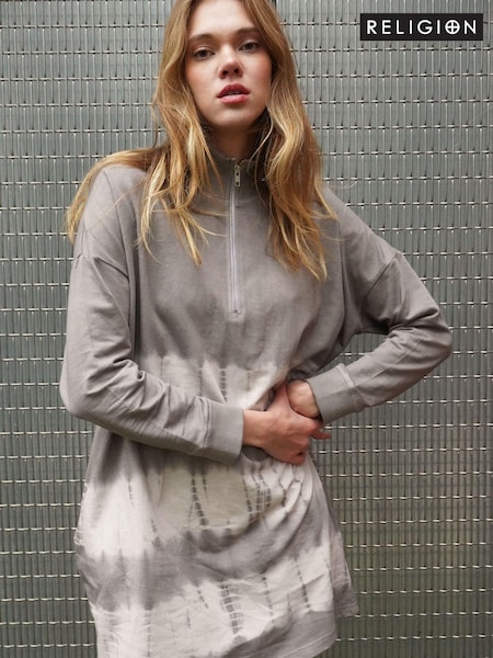Religion Natural Tie Dye Bliss 100% Cotton Jersey Tunic with Zip Funnel Neck (N76542) | €44.50