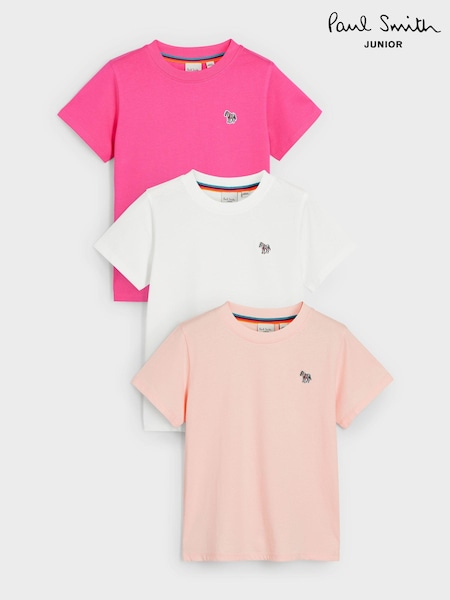 Paul Smith Junior Girls Pink Signature 100% Cotton T-Shirts 3 Pack (N76613) | 50 €