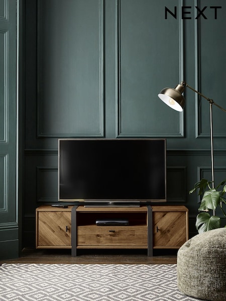 Dark Bronx Chevron Oak Effect Up to 55 inch Slim TV Unit (N76743) | €400