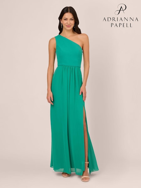Adrianna Papell Green One Shoulder Chiffon Gown (N76816) | €83