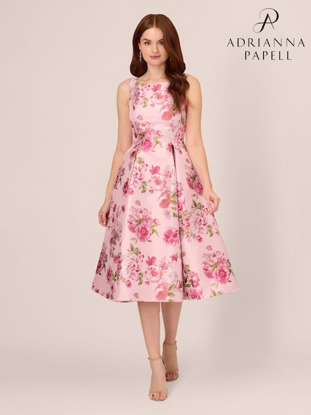 Adrianna Papell Pink Jacquard Flared Dress (N76829) | €190