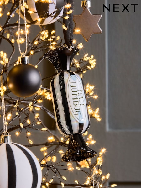 Monochrome Bah Humbug Glass Christmas Bauble (N76860) | €4