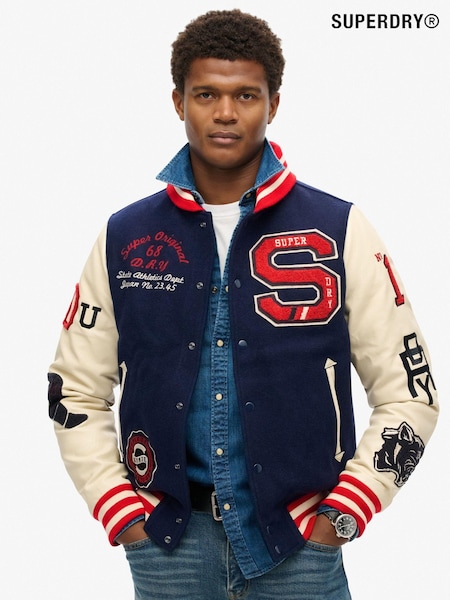 Superdry Blue/White College Varsity Patched Bomber Jacket (N76959) | €190