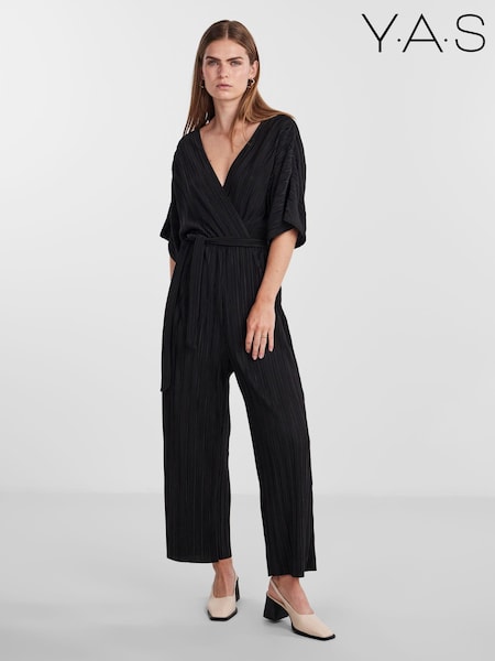 Y.A.S Black Plisse Belted Jumpsuit (N77017) | €30