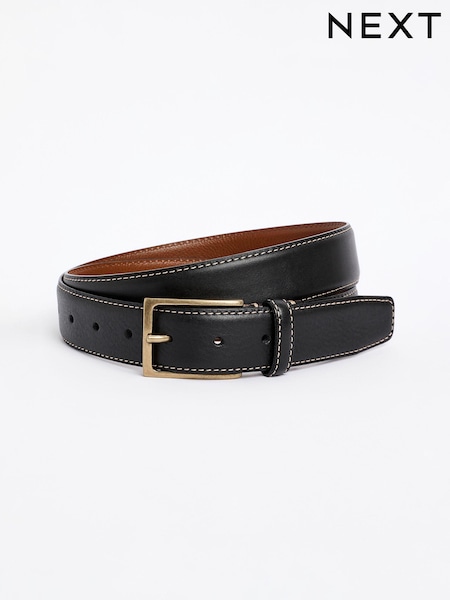 Black Signature Contrast Stitch Leather Belt (N77067) | €12.50