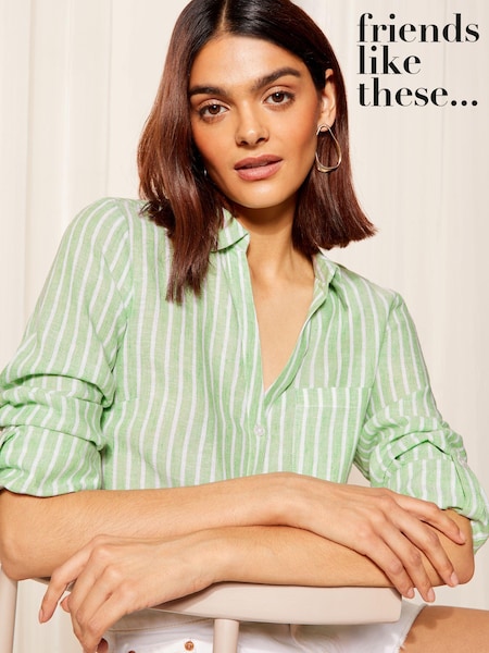 Friends Like These Long Sleeve Button Through Shirt with Linen (N77111) | 125 LEI