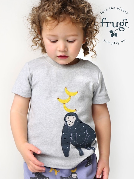 Frugi Grey Gorilla Applique Short-Sleeve T-Shirt (N77115) | €6 - €7