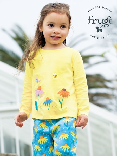 Frugi Yellow Flower Applique Long Sleeve Top (N77145) | €13 - €14