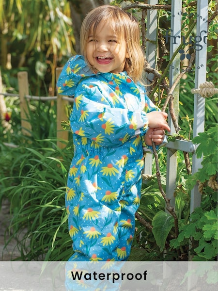 Frugi Blue Waterproof Flower Print Rain or Shine Suit (N77151) | AED122 - AED134