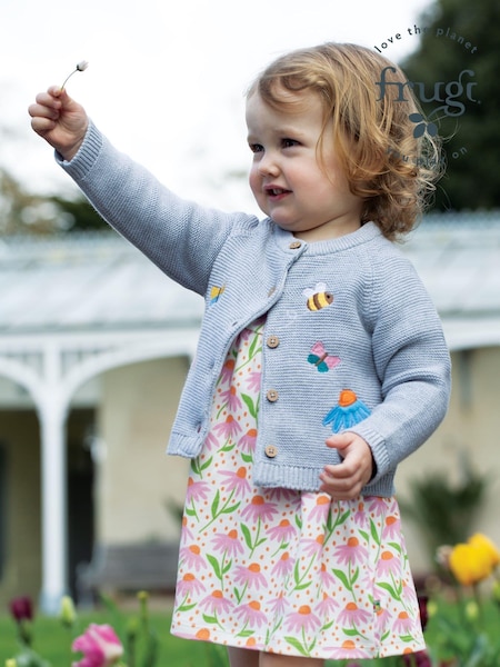 Frugi Grey Bee and Flower Applique Knitted Cardigan (N77152) | €28 - €30