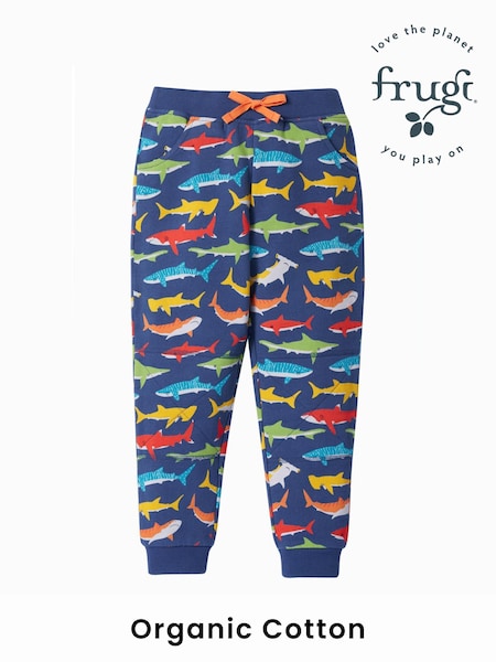 Frugi Blue Organic Cotton Shark Printed Snug Joggers (N77154) | AED72 - AED76