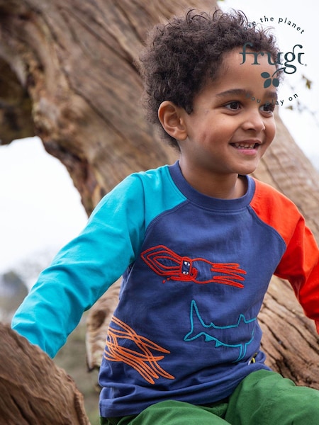 Frugi Navy Sea Animal Raglan Long Sleeve Top (N77180) | AED70 - AED75