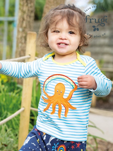 Frugi Blue Stripe Octopus Applique Top (N77210) | AED64