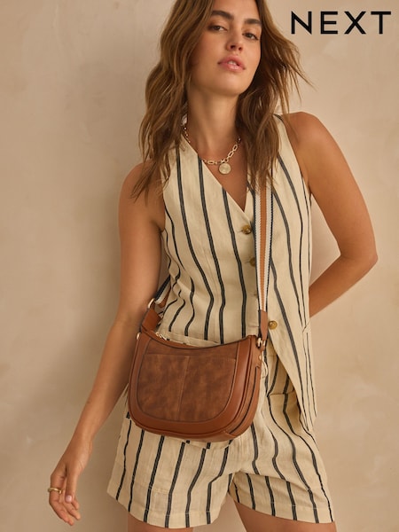 Tan Brown Cross-Body Saddle Bag (N77214) | $39