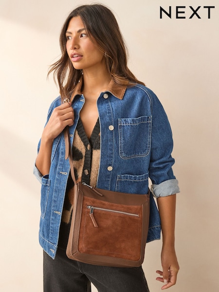 Tan Brown Leather Pocket Messenger Bag (N77229) | $59