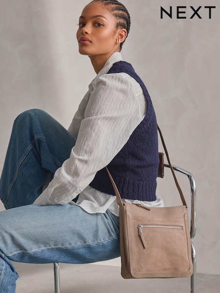 Taupe (Taupe) - Besace Sac de poche en cuir (N77233) | € 15