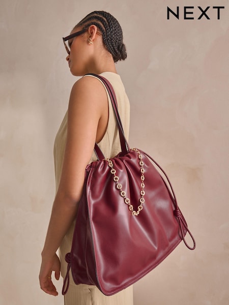 Burgundy Red Chain Detailed Shoulder Bag (N77252) | €21