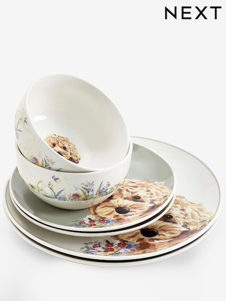 12 Piece Sage Green Charlie The Cockapoo Dinner Set (N77266) | €59