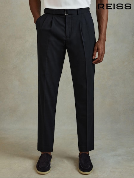 Reiss Navy Pin Belted Cropped Trousers (N77516) | €195