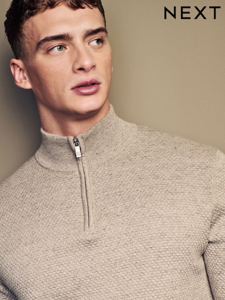 Кремовий - Regular Fit 100% Cotton Premium Quarter Zip Jumper (N77604) | 1 448 грн