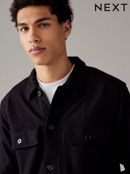 Black Textured Bouclé Shacket With Wool (N77655) | 148 QAR