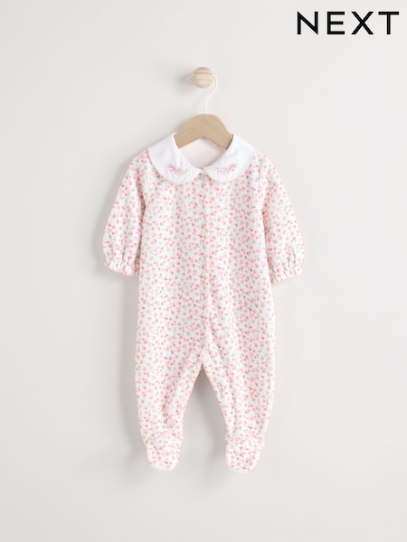 White Ditsy Velour Baby Sleepsuit (0mths-2yrs) (N77674) | AED42 - AED49
