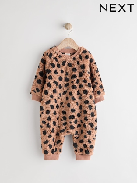 Brown Heavyweight Fleece Baby Zip Sleepsuit (N77677) | €11 - €14