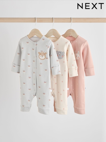 Grey/Pink Baby 100% Cotton Footless Sleepsuits 3 Pack (0mths-3yrs) (N77695) | AED78 - AED85