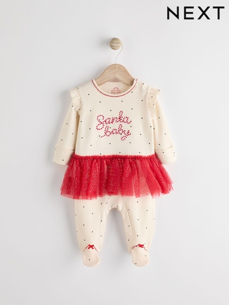 Red/Cream Santa Baby Christmas Tutu 100% Cotton Sleepsuit (0mths-2yrs) (N77696) | AED46 - AED53