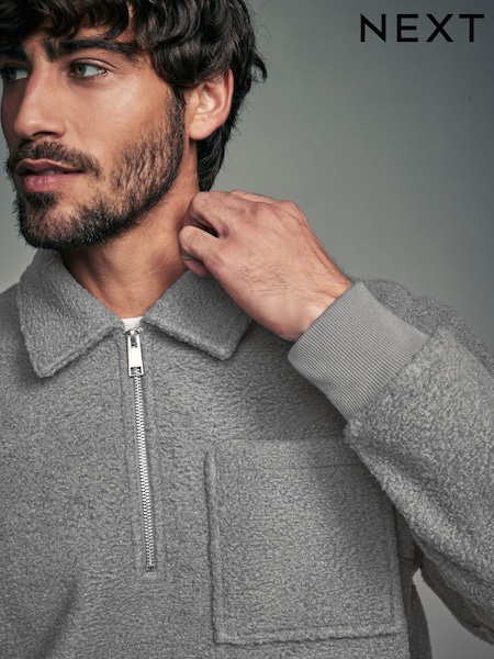 Grey Zip Neck Borg Fleece Sweatshirt (N77732) | €20