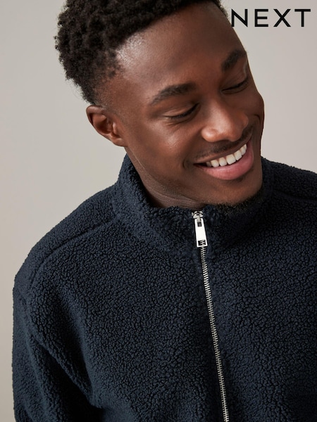 Navy Blue Zip Neck Borg Fleece Lined Jacket (N77734) | $63