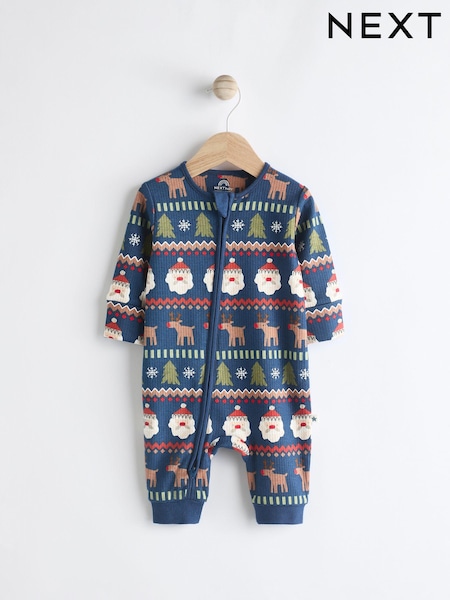 Navy Baby Printed Character Christmas 100% Cotton Sleepsuit (0mths-3yrs) (N77759) | €5 - €6