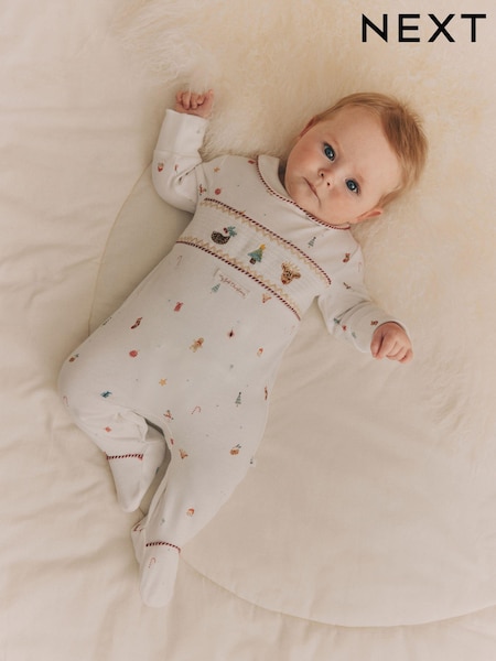 White Christmas Character Baby Sleepsuit (0-12mths) (N77763) | €9