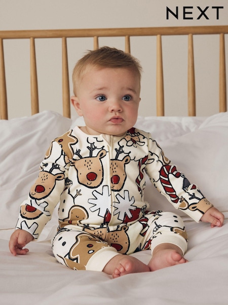 Ecru Baby Christmas Character 100% Cotton Sleepsuit (0mths-3yrs) (N77785) | €9 - €10