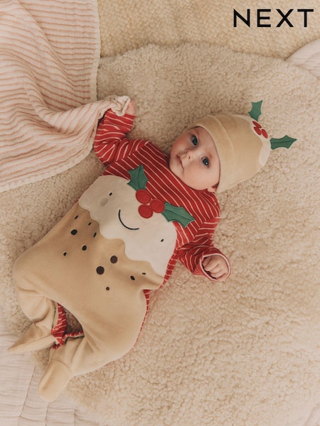 Rot/Pudding - Baby Christmas Sleepsuit & Hat Set (0mths-2yrs) (N77786) | 7 € - 8 €