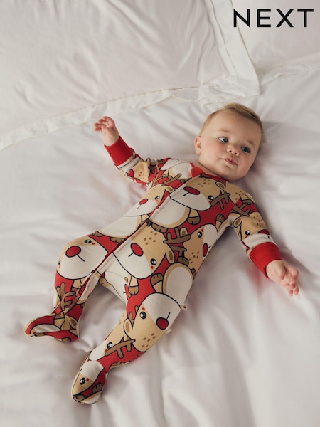 Red Baby Christmas Character Printed 100% Cotton Sleepsuit (0mths-2yrs) (N77789) | €5.50 - €6.50