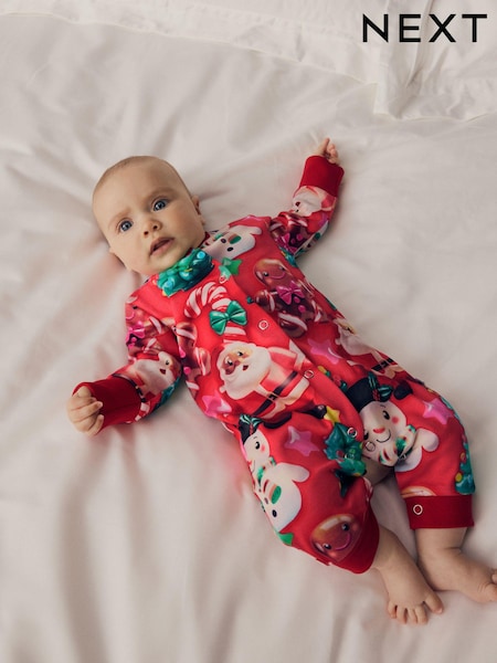 Red Baby Christmas Character 100% Cotton Sleepsuit (0mths-3yrs) (N77790) | €5 - €5.50