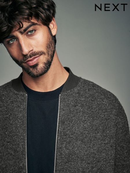 Grey Wool Blend Fleece Bomber Jacket (N77796) | €26