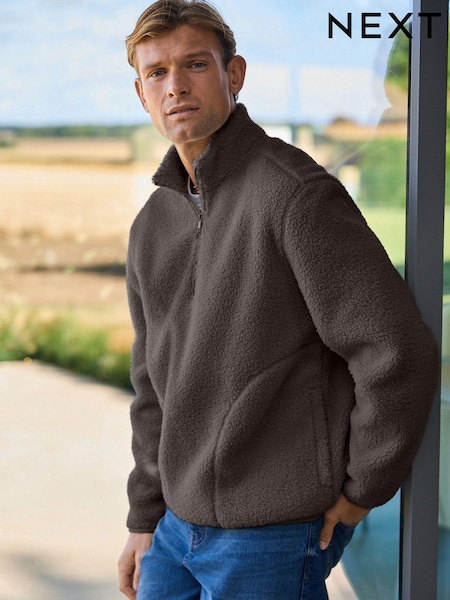 Brown Zip Neck Borg Fleece Lined Jacket (N77799) | €18