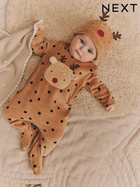 Braun, Rentier - Baby Christmas Sleepsuit & Hat Set (0mths-2yrs) (N77808) | 14 € - 16 €