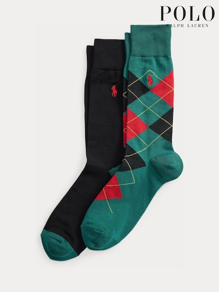 Grøn - Regular Polo Ralph Lauren Argyle Crew Socks 2 Pack