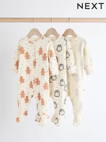 Ecru Baby Christmas Character 100% Cotton Sleepsuit (0mths-2yrs) (N77816) | €19 - €21