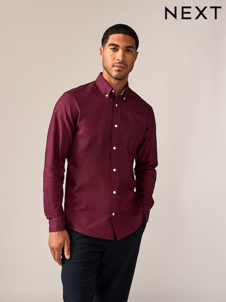 Burgundy Red Slim Fit Long Sleeve Oxford Shirt (N77820) | €13