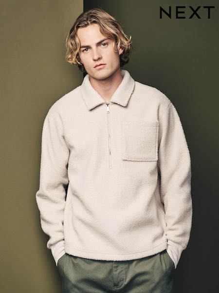 Ecru Natural Zip Neck Borg Fleece Sweatshirt (N77824) | €20