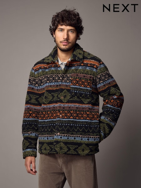 Black/Green Printed Fleece Shacket (N77838) | €62