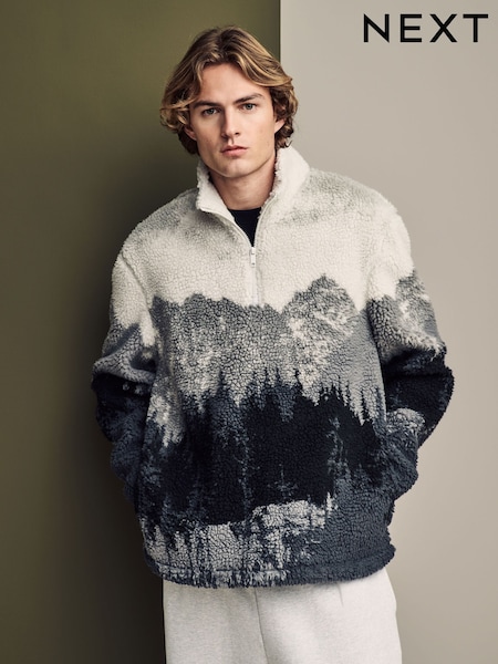 Grey Printed Quarter Zip Neck Fleece (N77839) | LEI 226