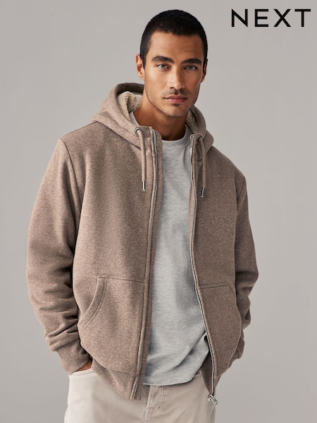 Neutral Borg Fleece Lined Zip Up Hoodie (N77849) | $82