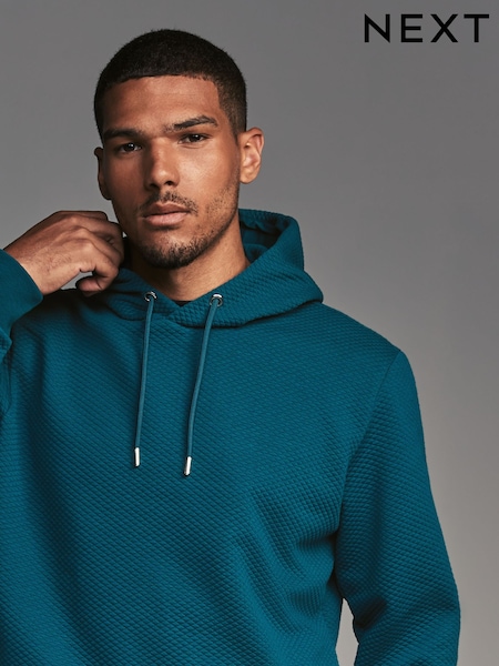 Teal Blue Hooded Textured Overhead Hoodie (N77891) | 106 QAR